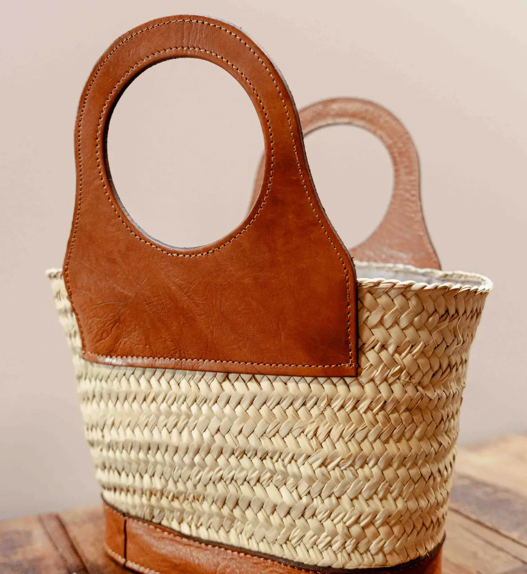 Round Handle Leather Trim Purse