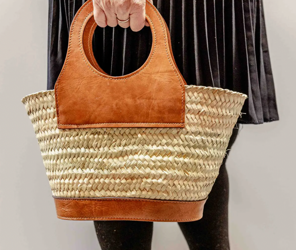 Round Handle Leather Trim Purse
