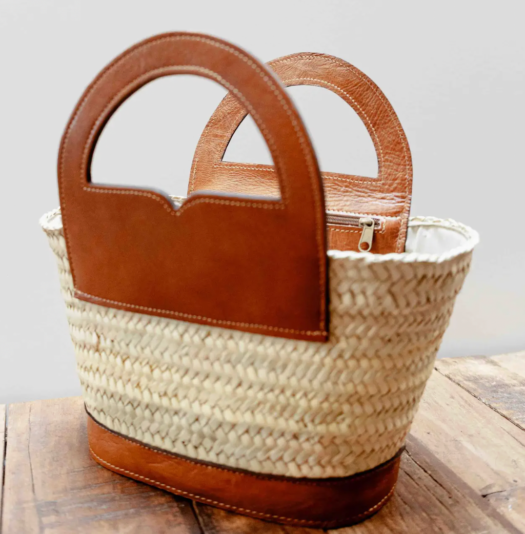Half Circle Leather Trim Handbag