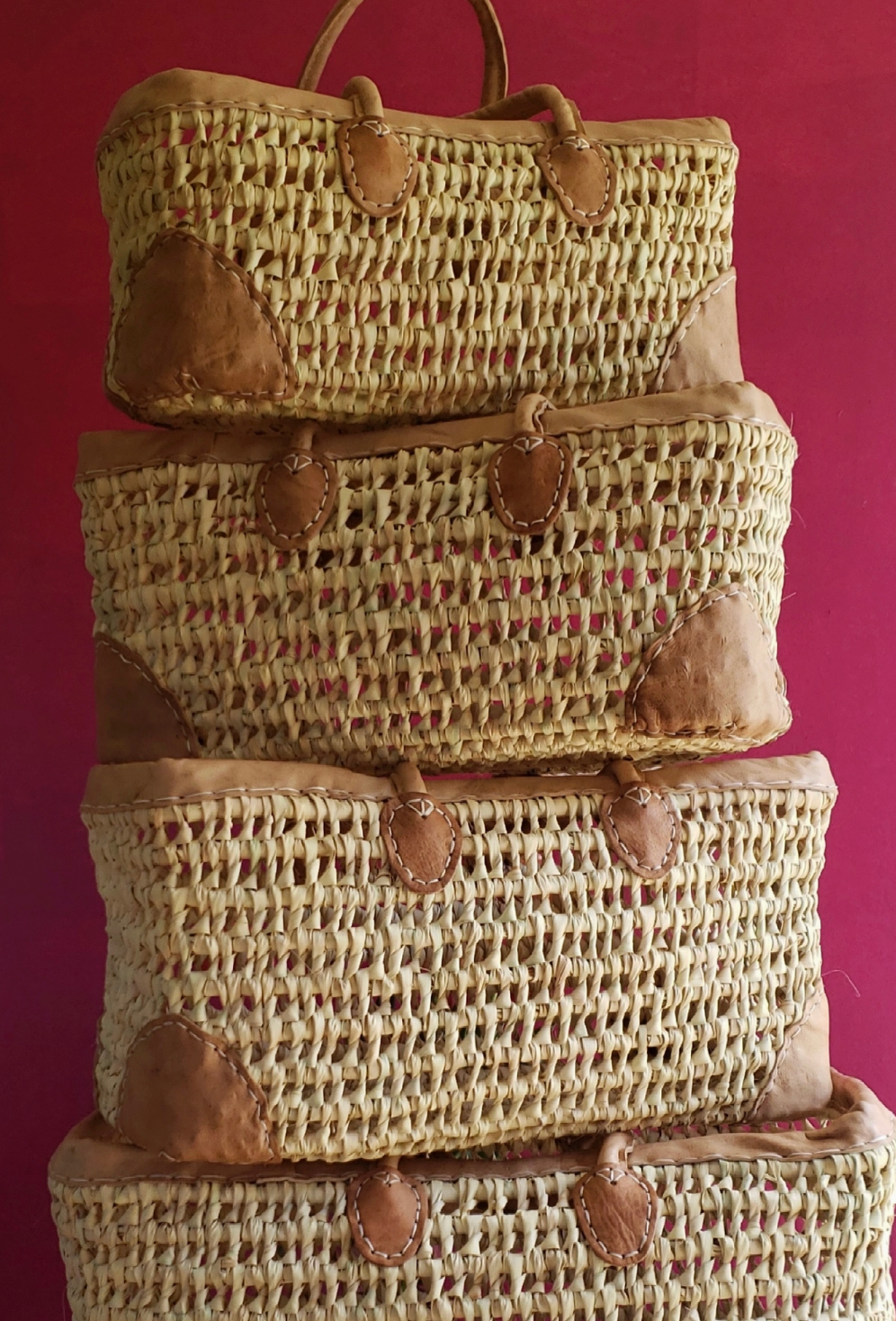 Open Weave Basket with Leather Trim