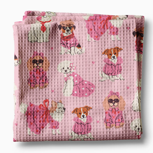 Valentine Dogs Waffle Weave Towel