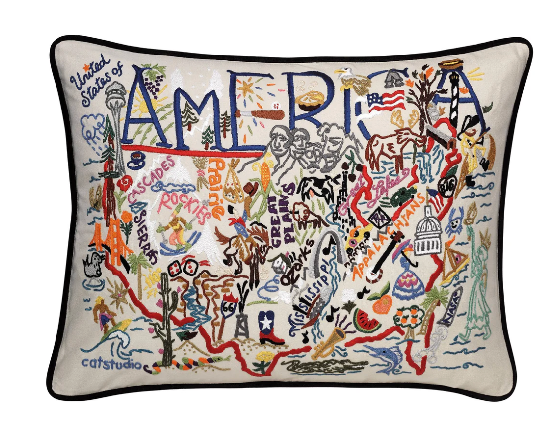 America Hand-Embroidered Pillow