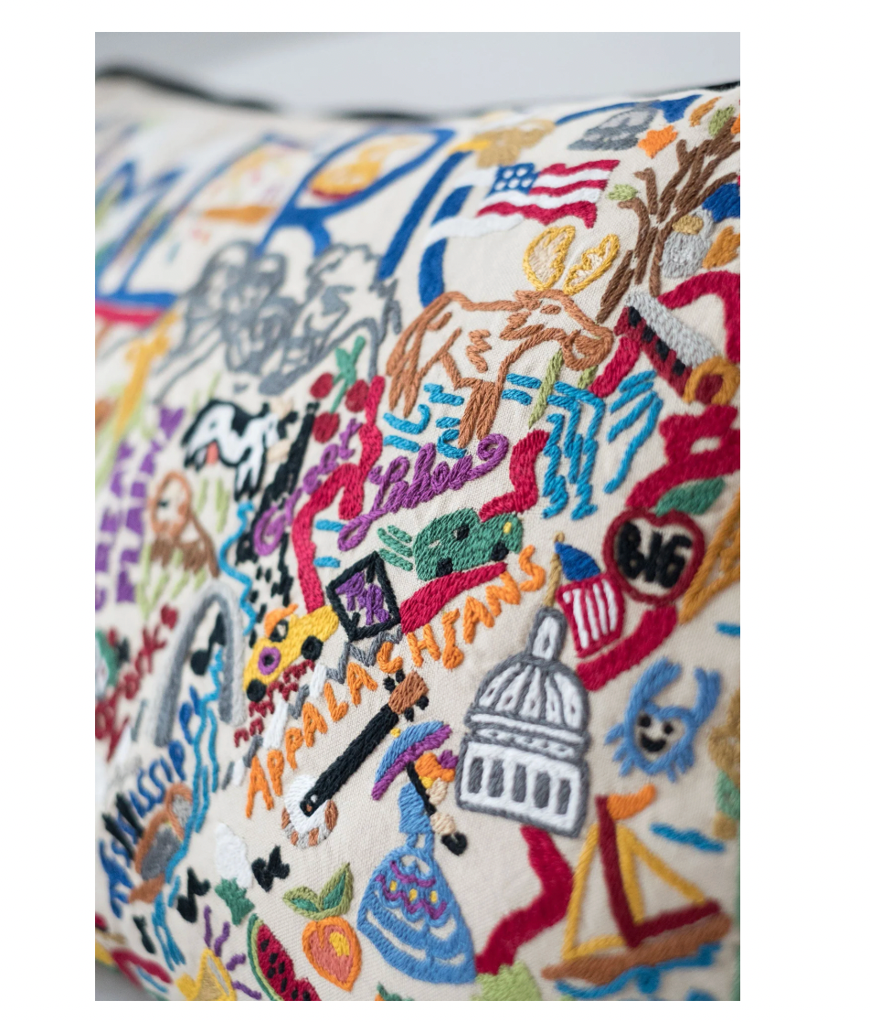 America Hand-Embroidered Pillow