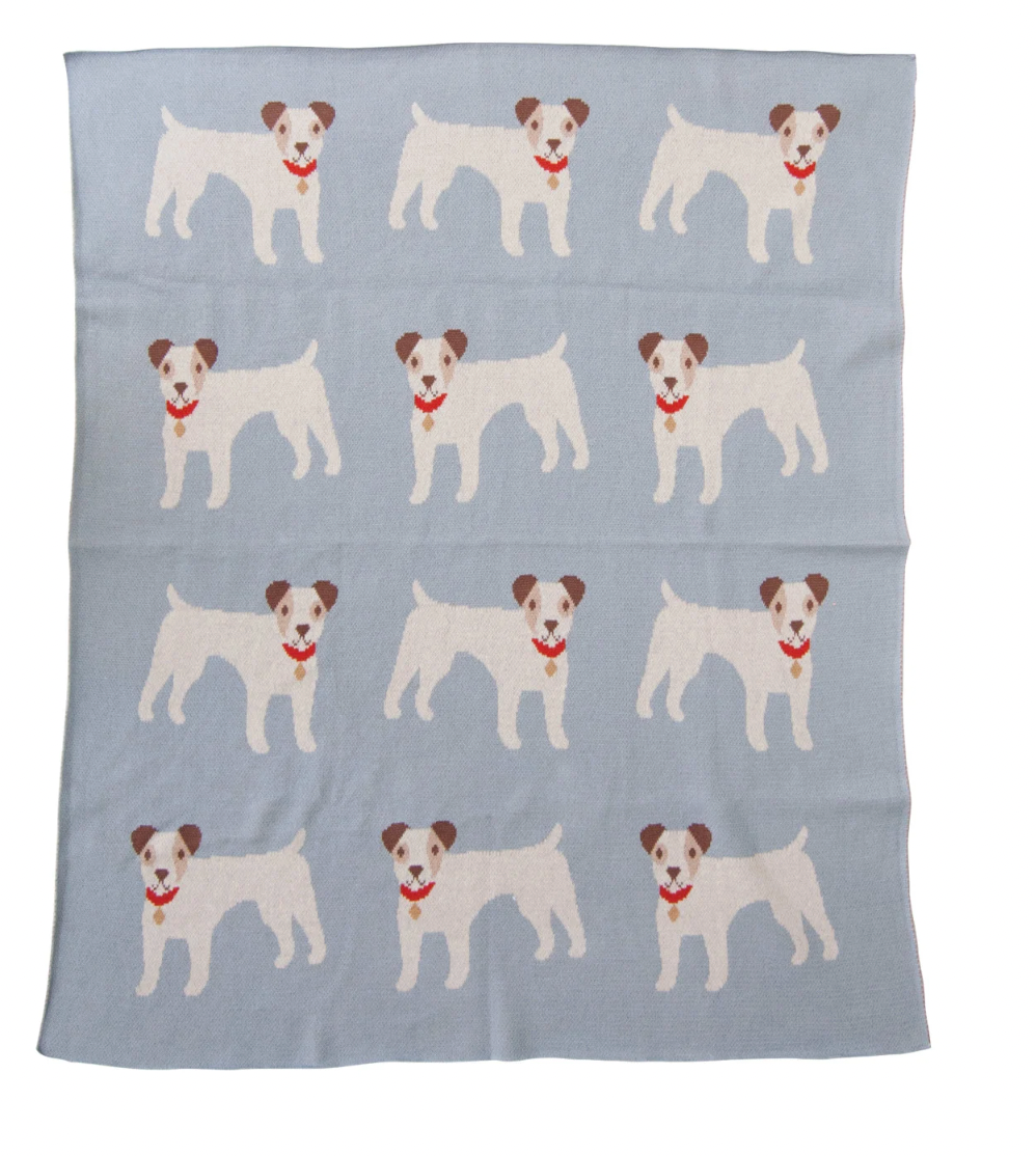Cotton Knit Baby Blanket w/ Dogs