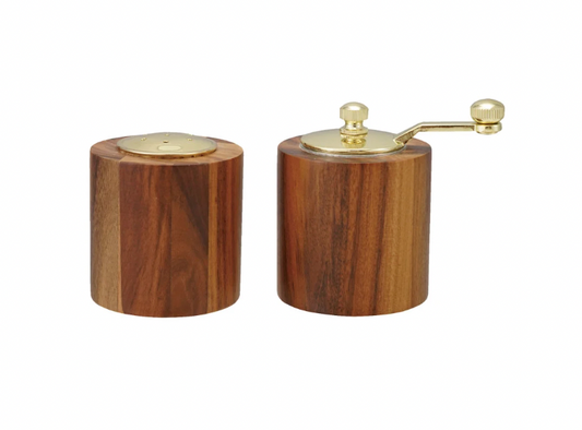 Acacia Wood Salt Shaker & Pepper Mill, Gold Finish