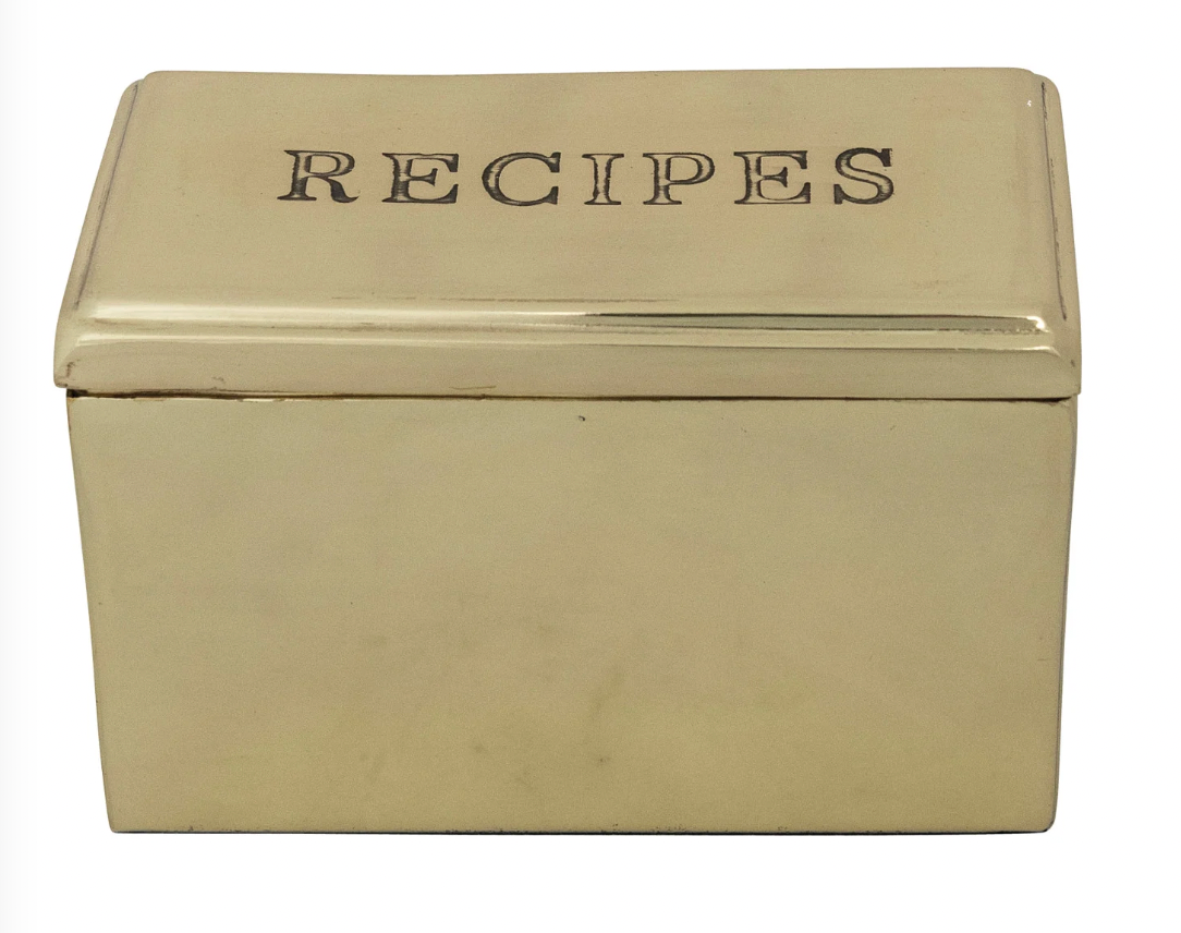 Stainless Steel Recipes Box w/ Cards- Gold
