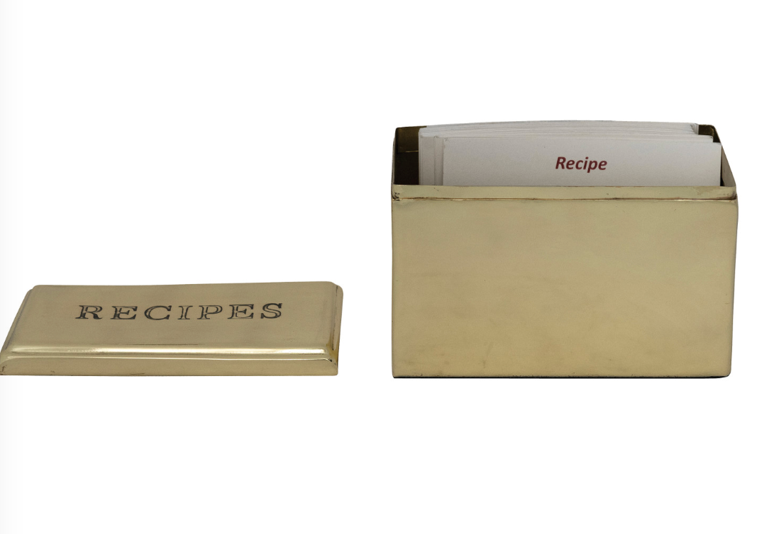 Stainless Steel Recipes Box w/ Cards- Gold