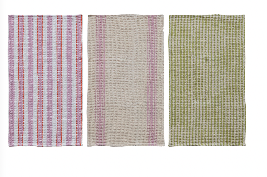 Waffle Weave Tea Towel With Stripes
