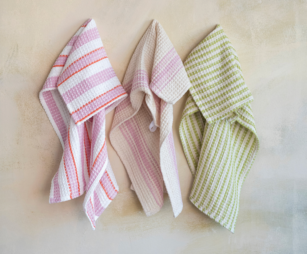Waffle Weave Tea Towel With Stripes